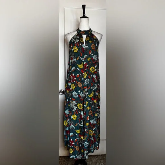 Anthropologie Geneva Halter Wide Leg Floral Jumpsuit Romper Keyhole Feminine - Picture 4 of 14